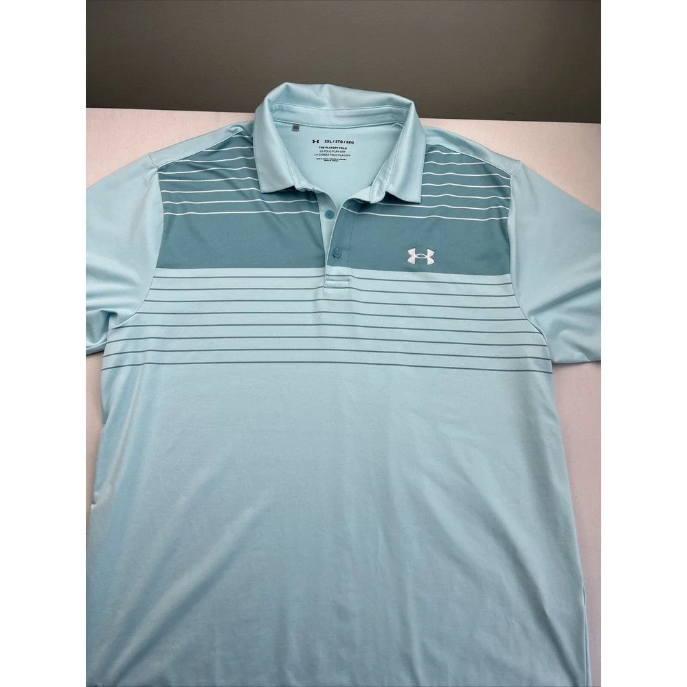 Under Armour The Playoff Polo Mens XXL‎ Lightweight Teal Striped Golf